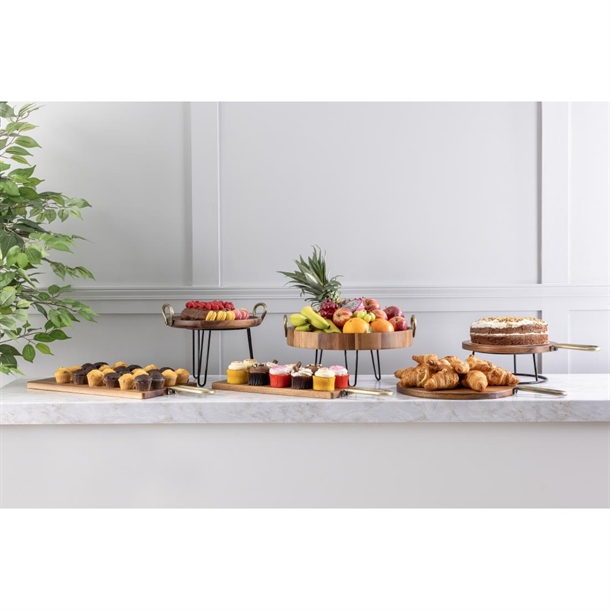 Olympia Round Tray Acacia Wood with Metal Handles 440x405x100mm Olympia Round Tray Acacia Wood with Metal Handles 440x405x100mm