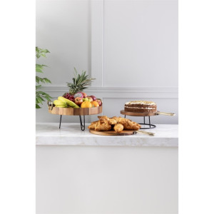 Olympia Round Tray Acacia Wood with Metal Handles 440x405x100mm