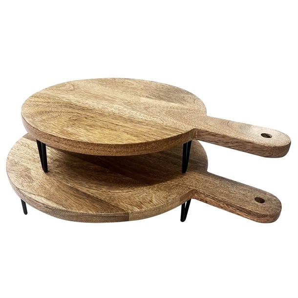 Olympia Round Handled Display Stand Mango Wood with Metal Legs 350x250x80mm Olympia Round Handled Display Stand Mango Wood with Metal Legs 350x250x80mm