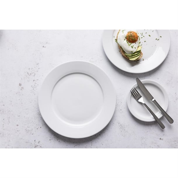 Olympia Whiteware Wide Rimmed Plates 250mm (12 Pack) Olympia Whiteware Wide Rimmed Plates 250mm (12 Pack)