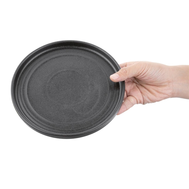 Olympia Cavolo Textured Black Flat Round Plate 180mm (6 Pack)