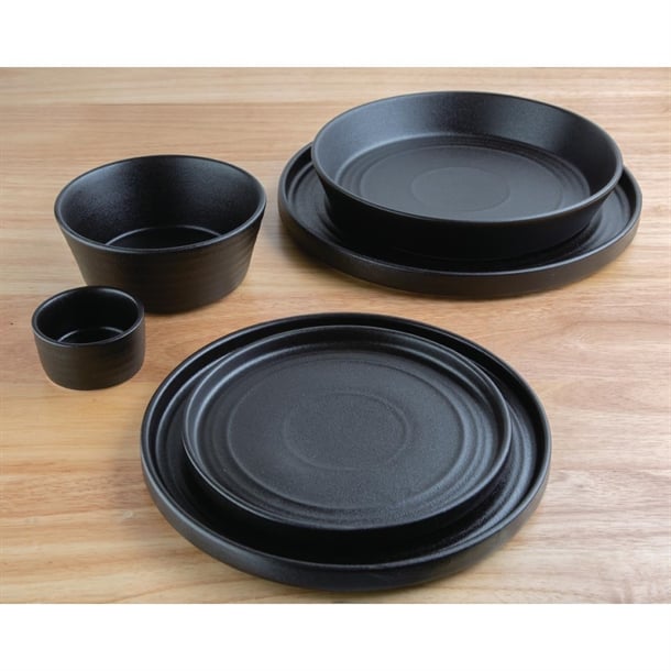 Olympia Cavolo Textured Black Flat Round Plate 220(Ø Pack)mm (6 Pack)