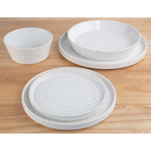 Olympia Cavolo Flat Round Bowls White Speckle 143mm (6 Pack)