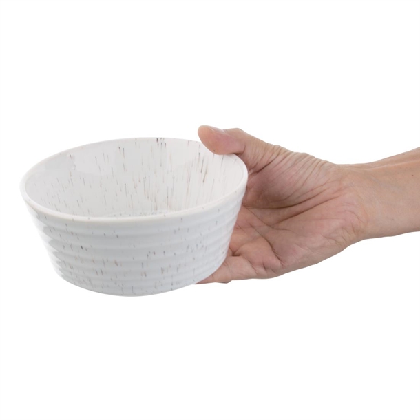 Olympia Cavolo Flat Round Bowls White Speckle 143mm (6 Pack) Olympia Cavolo Flat Round Bowls White Speckle 143mm (6 Pack)