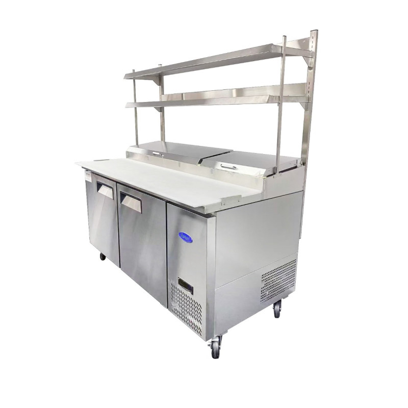 2 DOOR PIZZA PREP TABLE FRIDGE WITH OVER SHELF MPF8202OS 2 DOOR PIZZA PREP TABLE FRIDGE WITH OVER SHELF MPF8202OS
